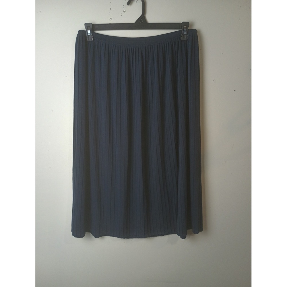 J. Jill Navy Blue Pleated Midi Skirt Womens 1X Elastic Waist Jersey Knit Stretch